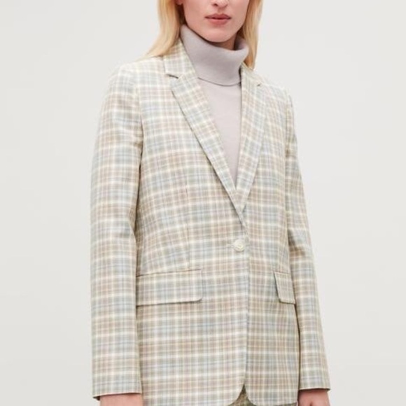 COS Checked Plaid Wool Blend One Button Tailored Blazer - Picture 5 of 16